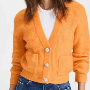 GANNI Soft Alpaca/Wool Knit Orange‎ Cardigan Jewel Buttons Size XL